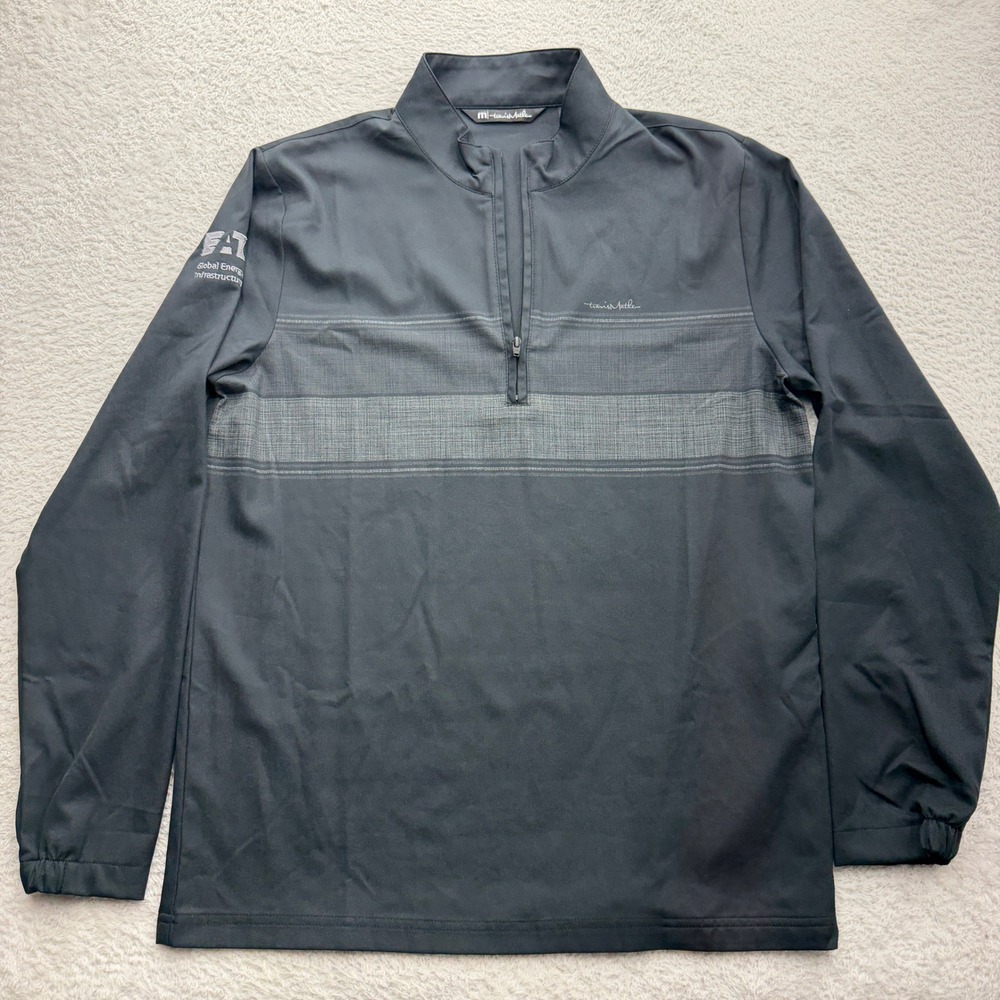 TravisMathew Mens Black Quarter Zip Pullover Eaton Logo Striped Golf Shirt M